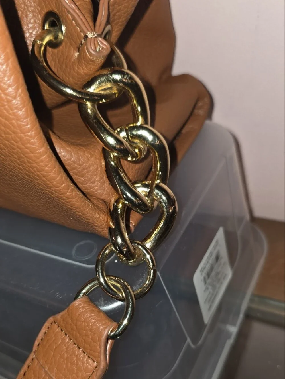 Steve Madden Tan Pebbled Leather Crossbody with Gold Hardware